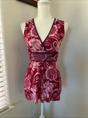 Y2k Floral V-Neck Top Blouse in Pink and Burgundy